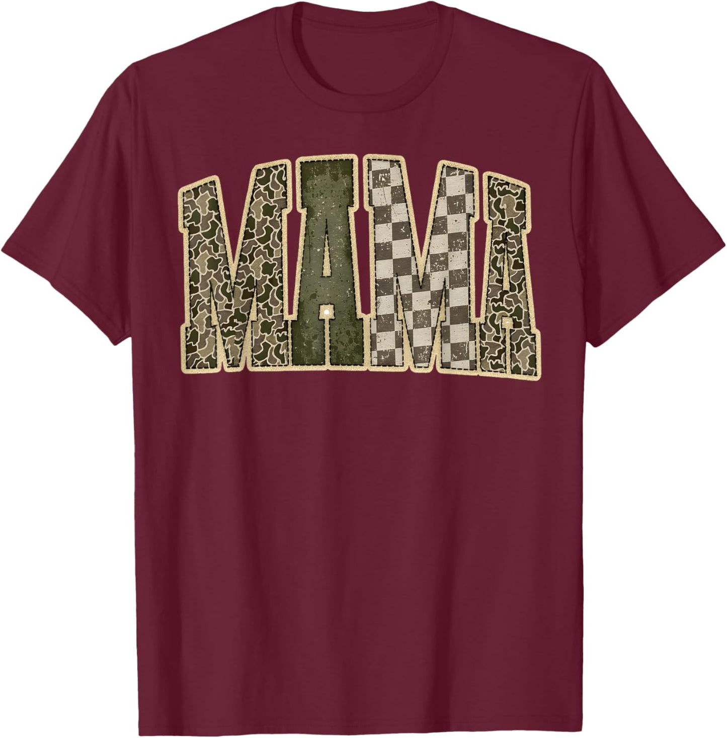 Retro Mama Camo Checkered Cute Mom Mama Vintage Women T-Shirt - T-Shirt | Maroon