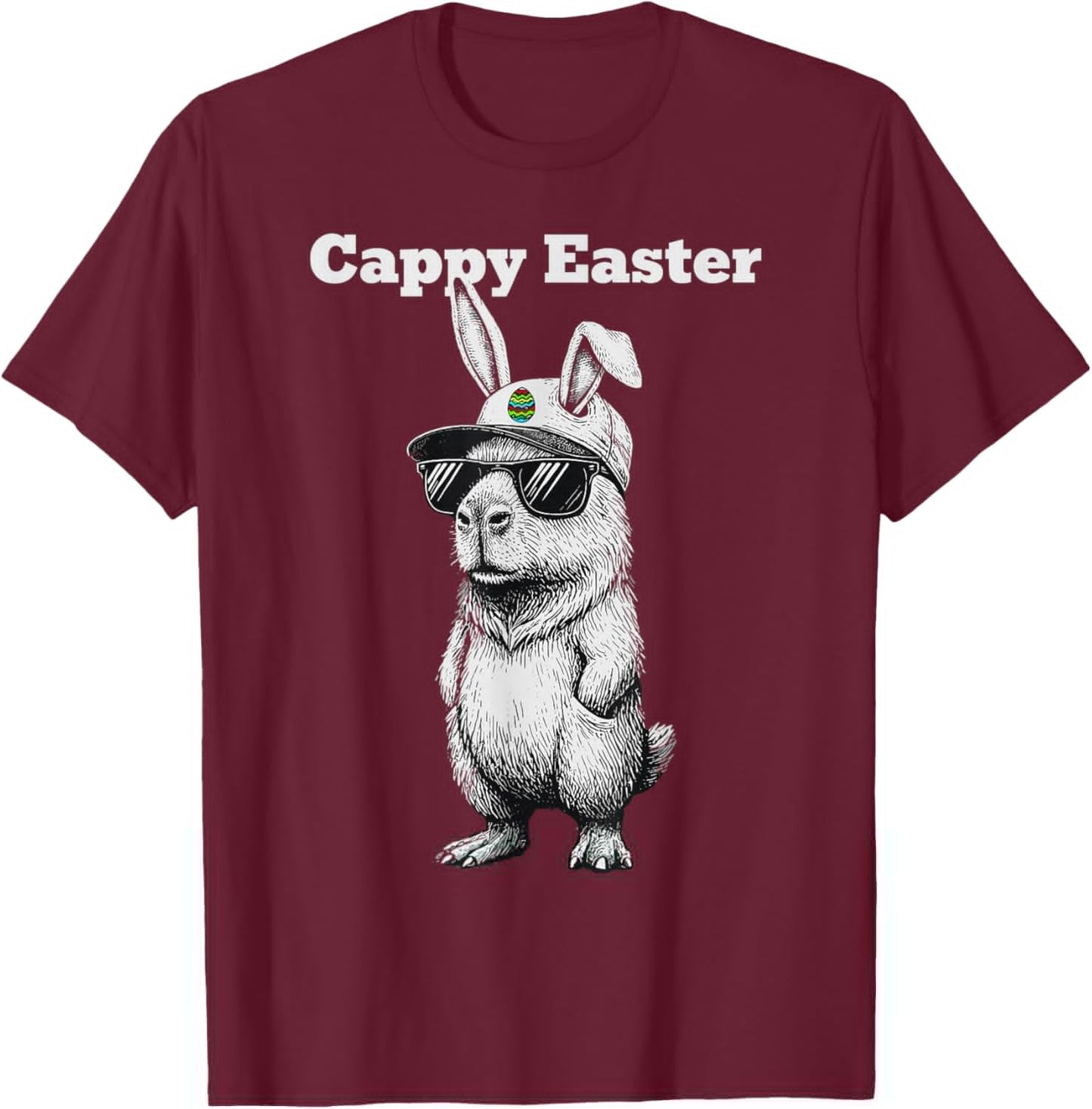 Funny Capybara Easter Shirt Cute Bunny Capy T-Shirt - T-Shirt | Maroon