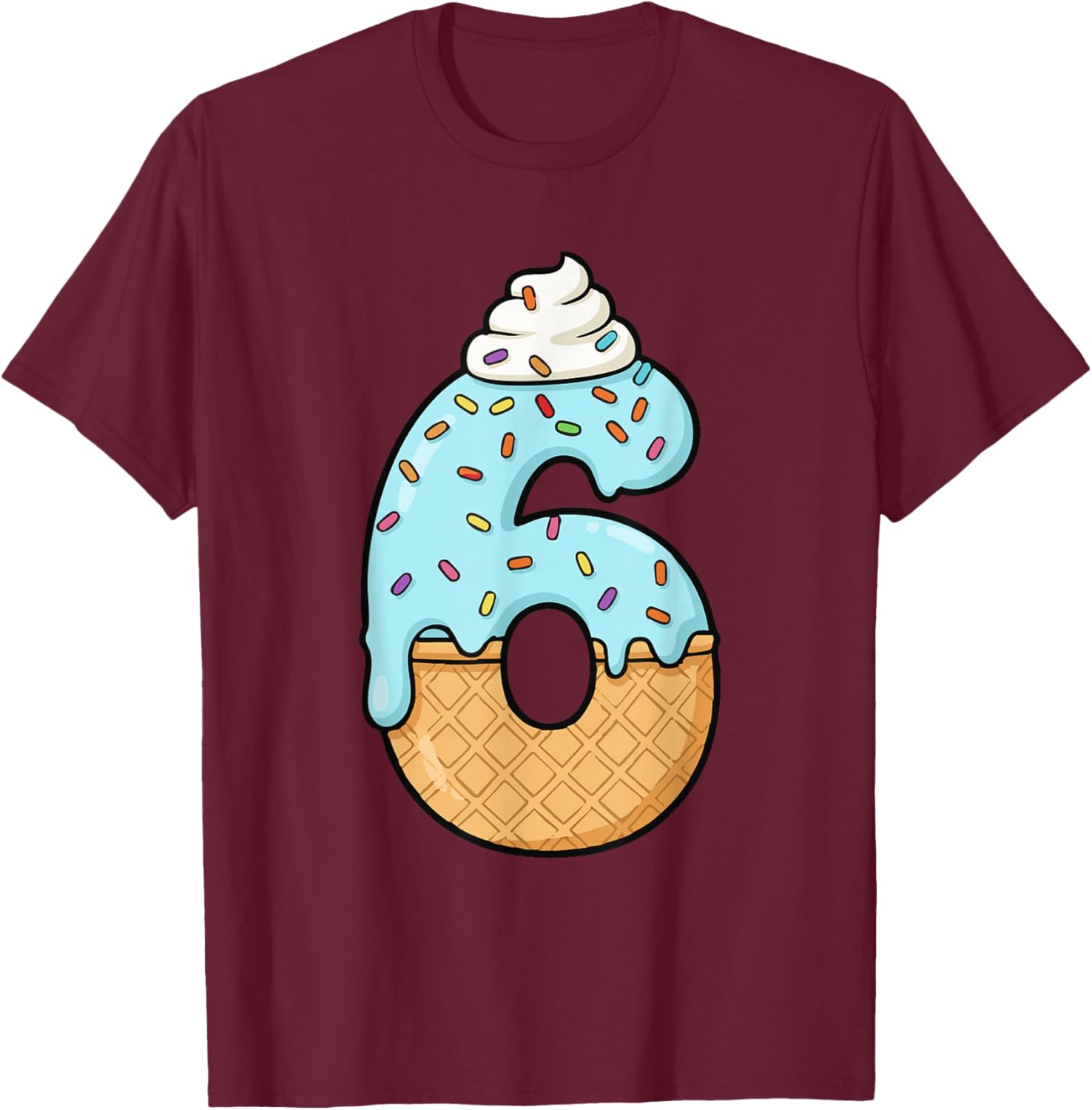 #6 Jersey Uniform Drip Teen Slang, Funny Ice Cream, 6th T-Shirt - T-Shirt | Maroon