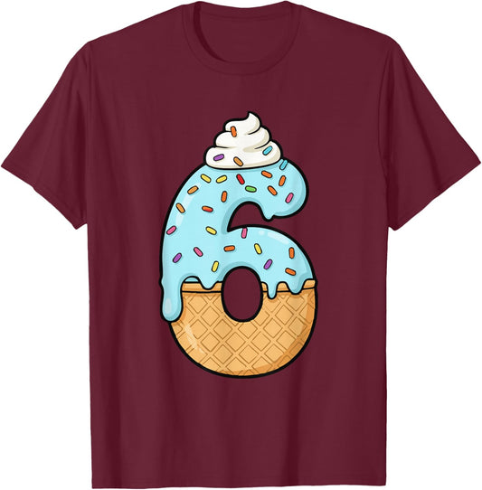 #6 Jersey Uniform Drip Teen Slang, Funny Ice Cream, 6th T-Shirt - T-Shirt | Maroon