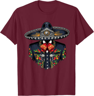 Vibrant Mexican Charro Suit Traditional Mariachi Attire T-Shirt - T-Shirt | Maroon