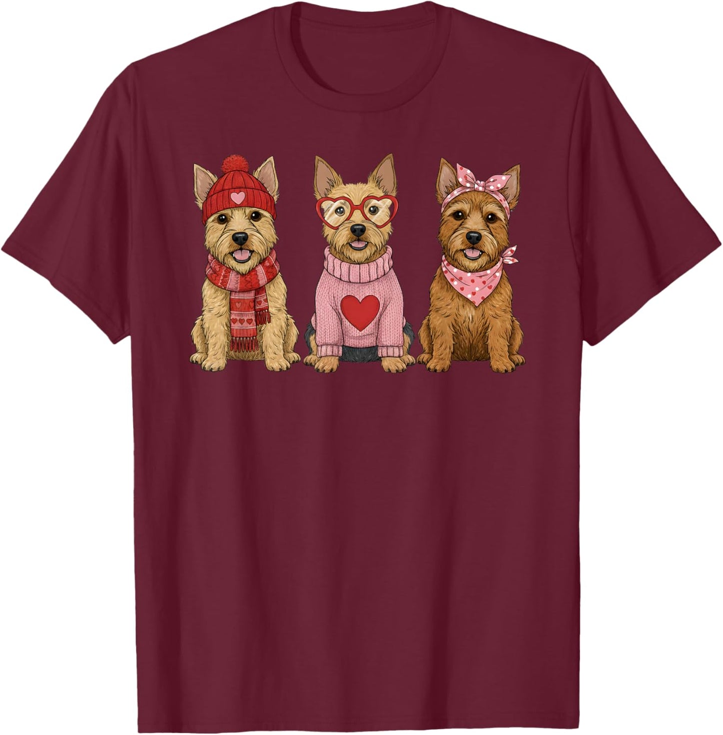 Cute Norwich Terrier Valentine Dog T-Shirt - T-Shirt | Maroon