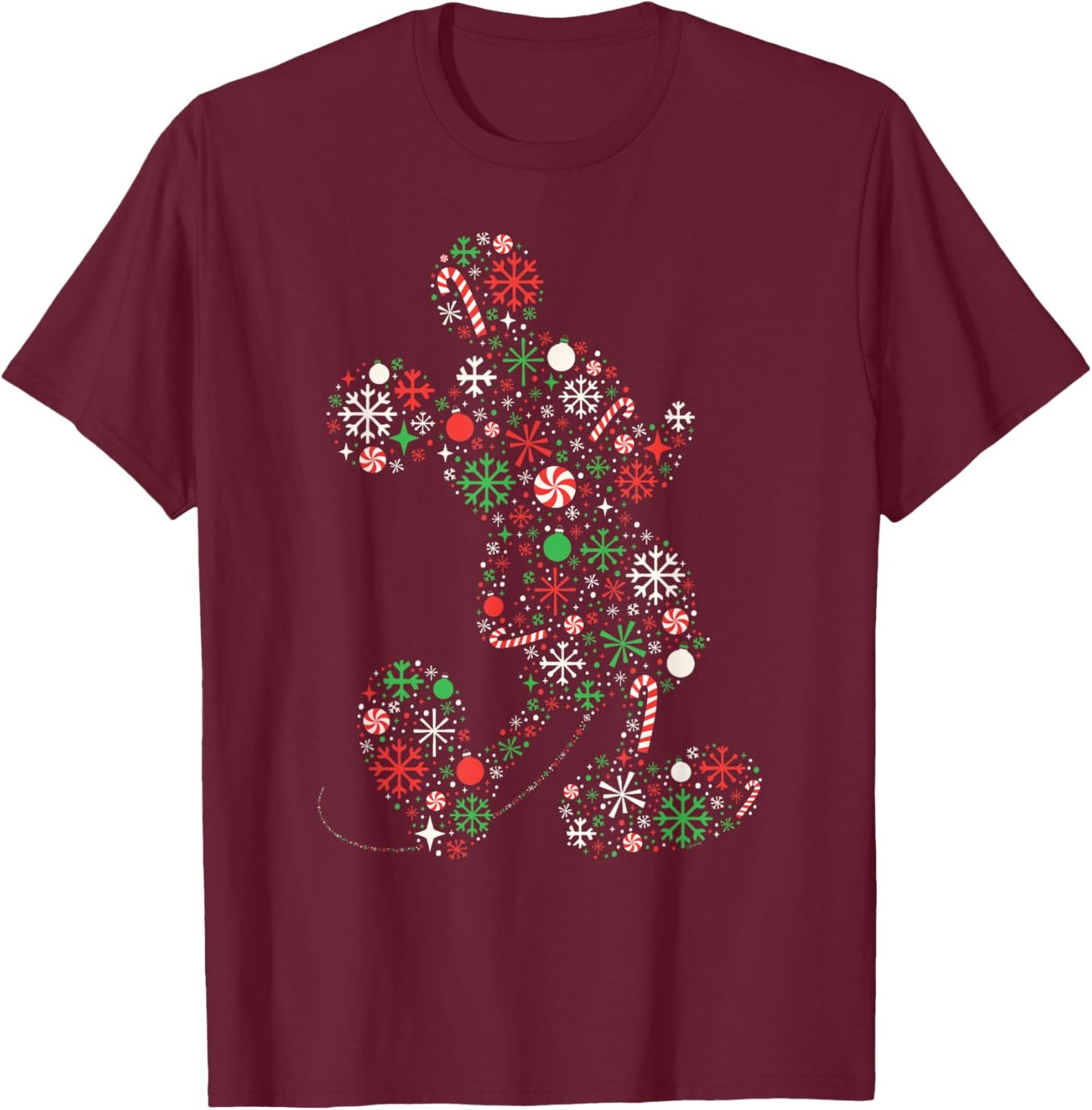 Disney Mickey Mouse Christmas Holiday Icon Filled Silhouette T-Shirt - T-Shirt | Maroon
