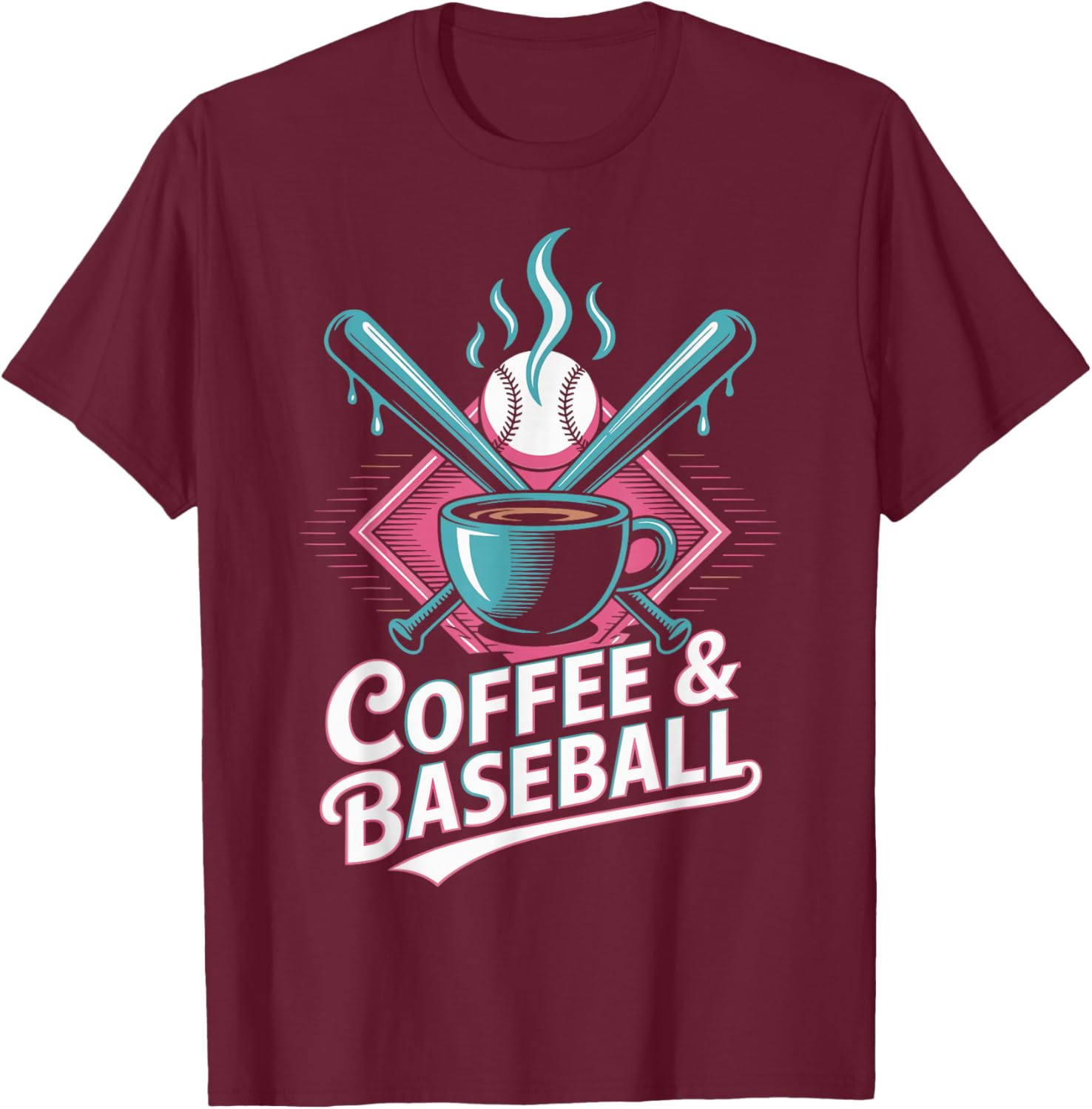 Coffee and Baseball Funny Baseball Player T-Shirt - T-Shirt | Maroon