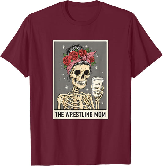 The Wrestling Mom Vintage Skeleton Mama T-Shirt - T-Shirt | Maroon