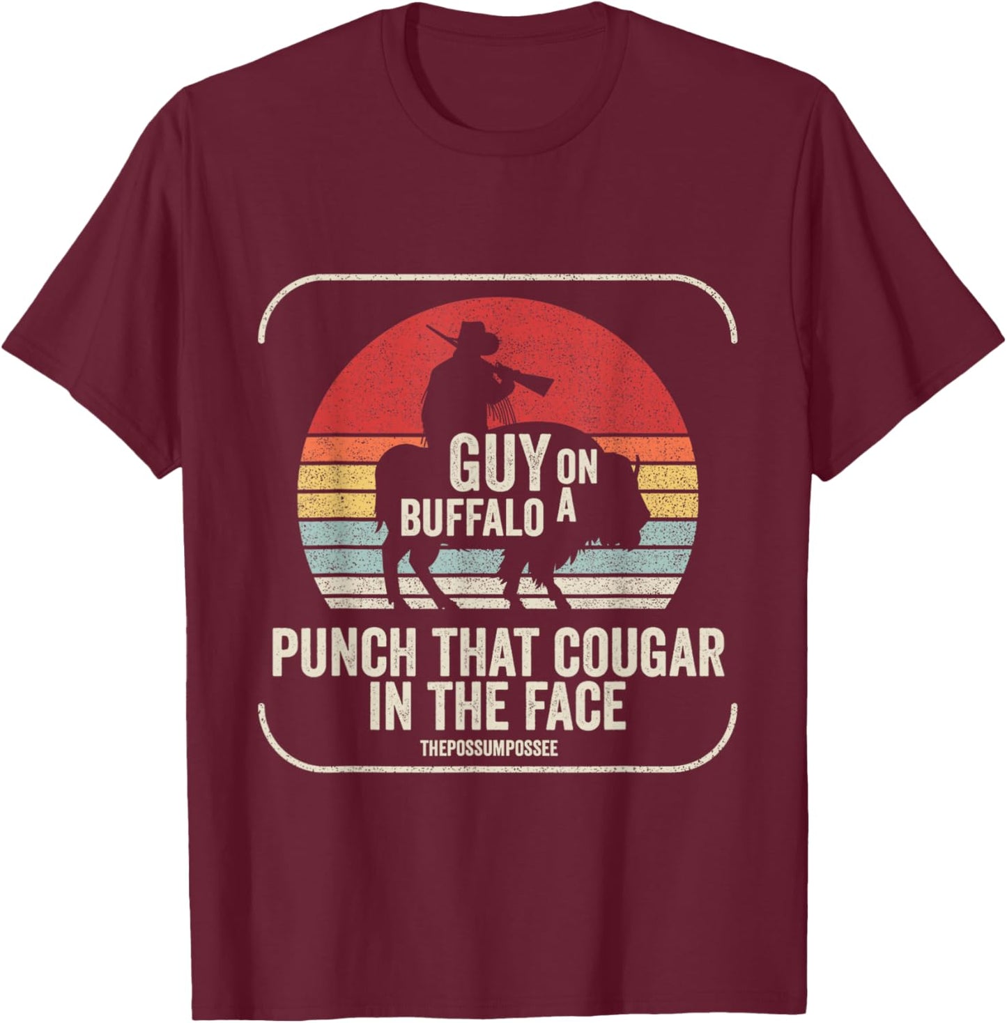 Retro Guy On A Buffalo Possum Possee T-Shirt - T-Shirt | Maroon