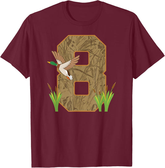8th Hunting Birthday 8 Year Old Hunter Birthday Party T-Shirt - T-Shirt | Maroon