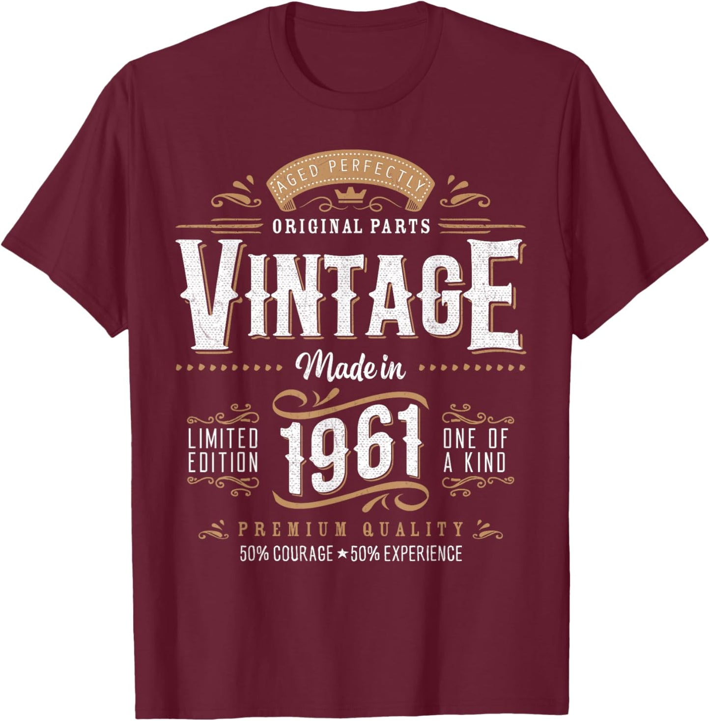 Vintage 1961 Label 65th Birthday Gift Men Women 65 Year Old T-Shirt - T-Shirt | Maroon