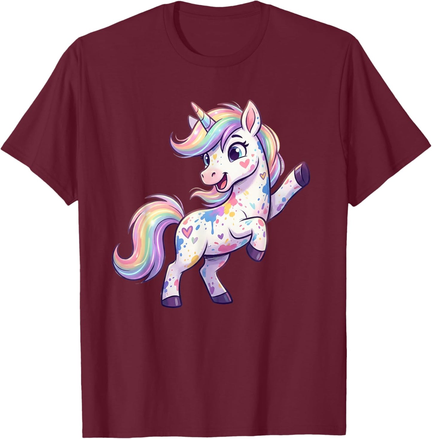 Cute Rainbow Unicorn Pastel Hearts Fantasy T-Shirt - T-Shirt | Maroon