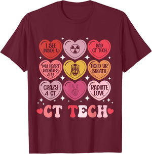 Ct Tech Valentine's Day Radiology X-Ray V-Day Hearts Candy T-Shirt - T-Shirt | Maroon