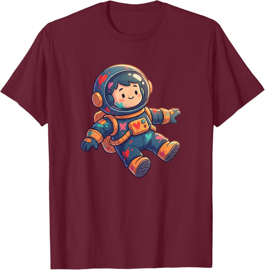 Adorable Kawaii Astronaut Space Lover Hearts T-Shirt - T-Shirt | Maroon
