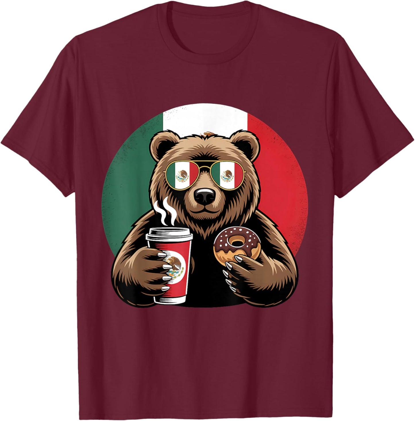 Mexico Flag Bear Mexican Pride Mexican Roots Mexican Flag T-Shirt - T-Shirt | Maroon