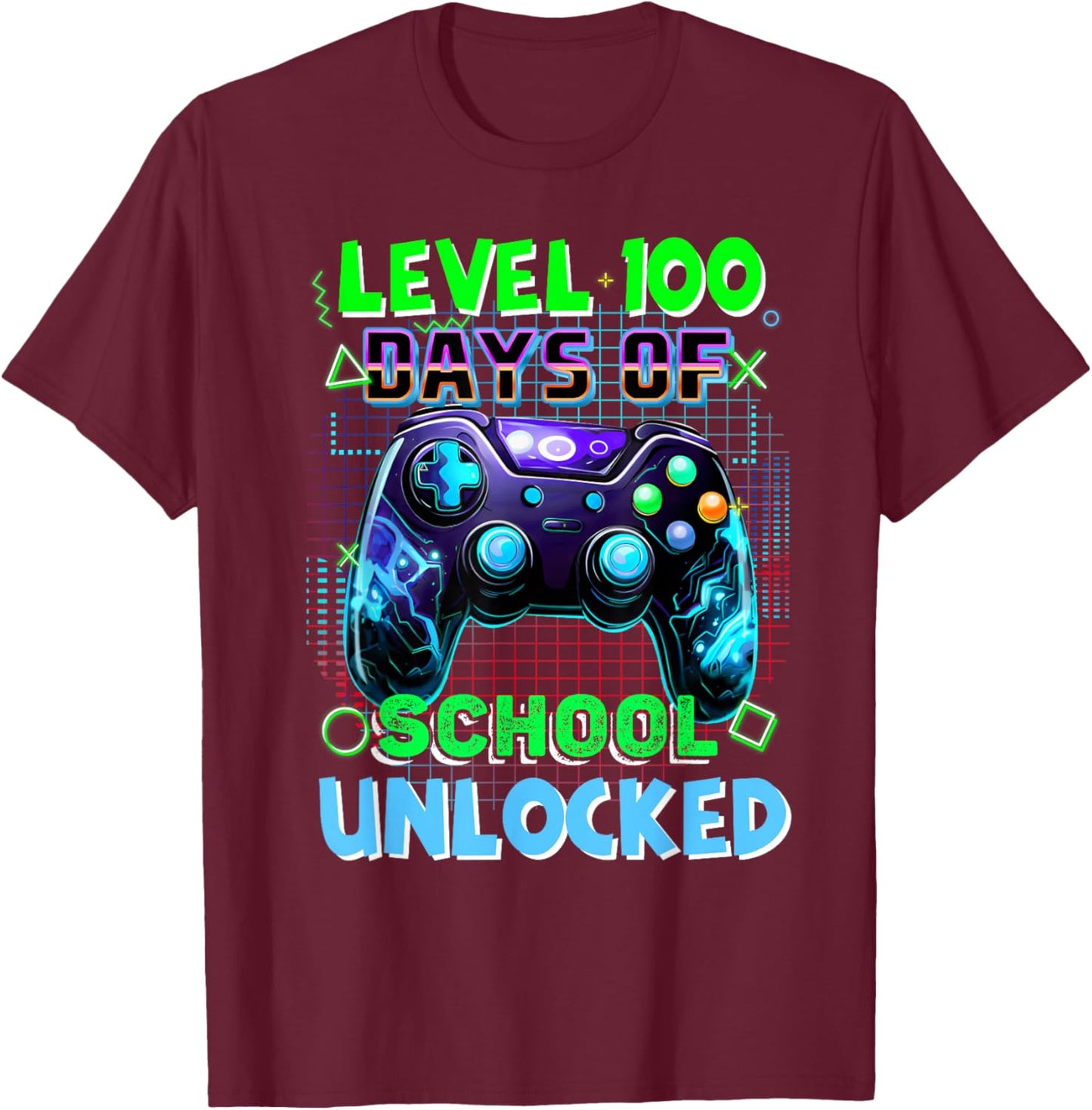 Level 100 Days of School Unlocked Funny Video Games Boy Kids T-Shirt - T-Shirt | Maroon