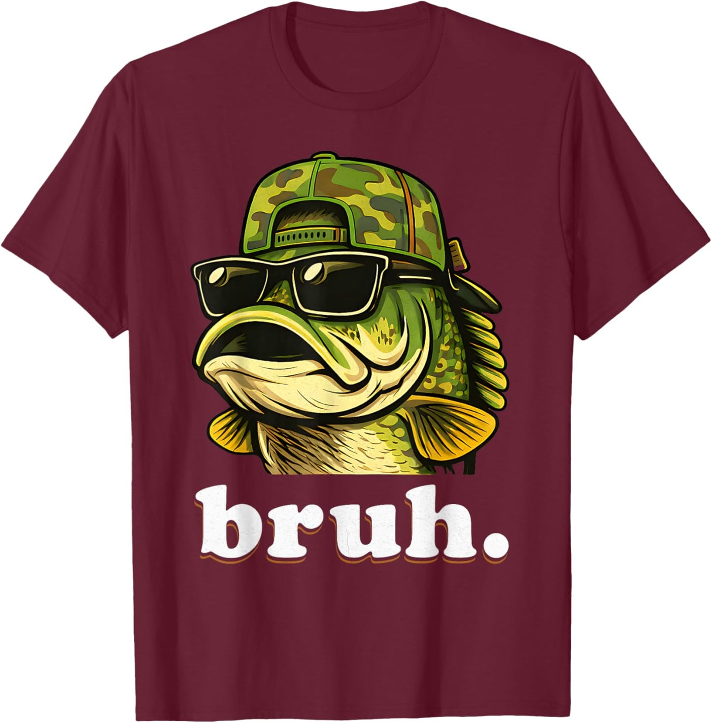 Bruh Fishing Camo Bass Fish Funny Boys Kids Camouflage T-Shirt - T-Shirt | Maroon