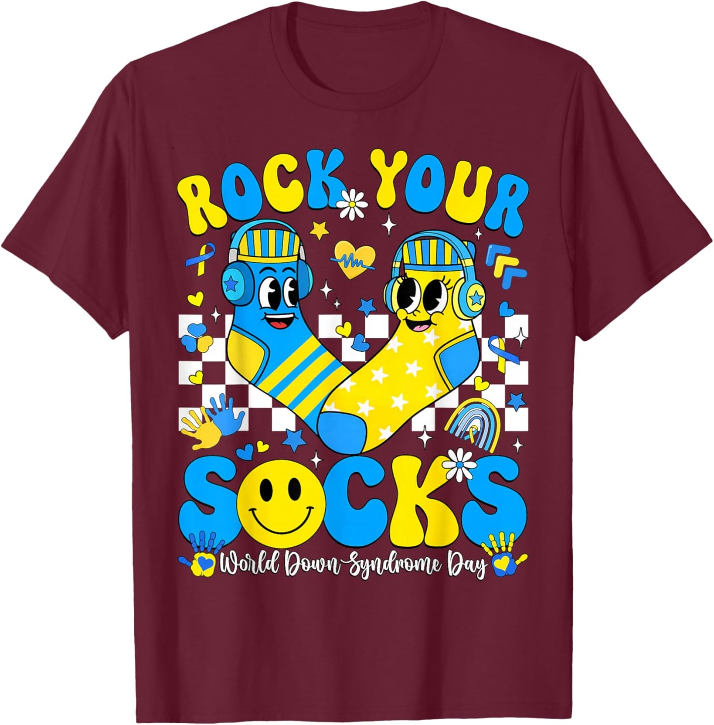 Rock Your Socks World Down Syndrome Day Awareness Support T-Shirt - T-Shirt | Maroon