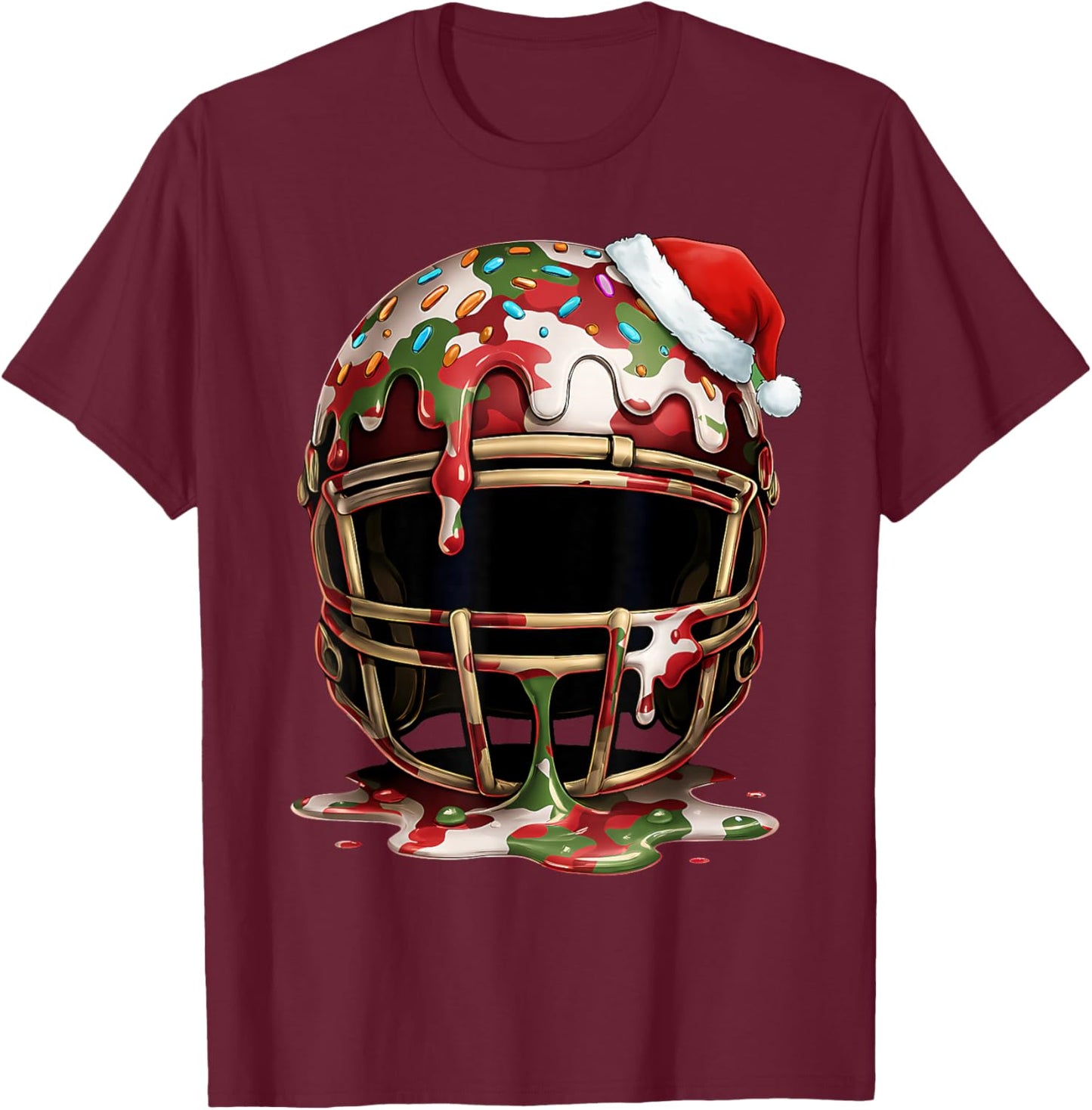 Christmas Football Drip Boys Ice Cream Drip Camo Santa Xmas T-Shirt - T-Shirt | Maroon
