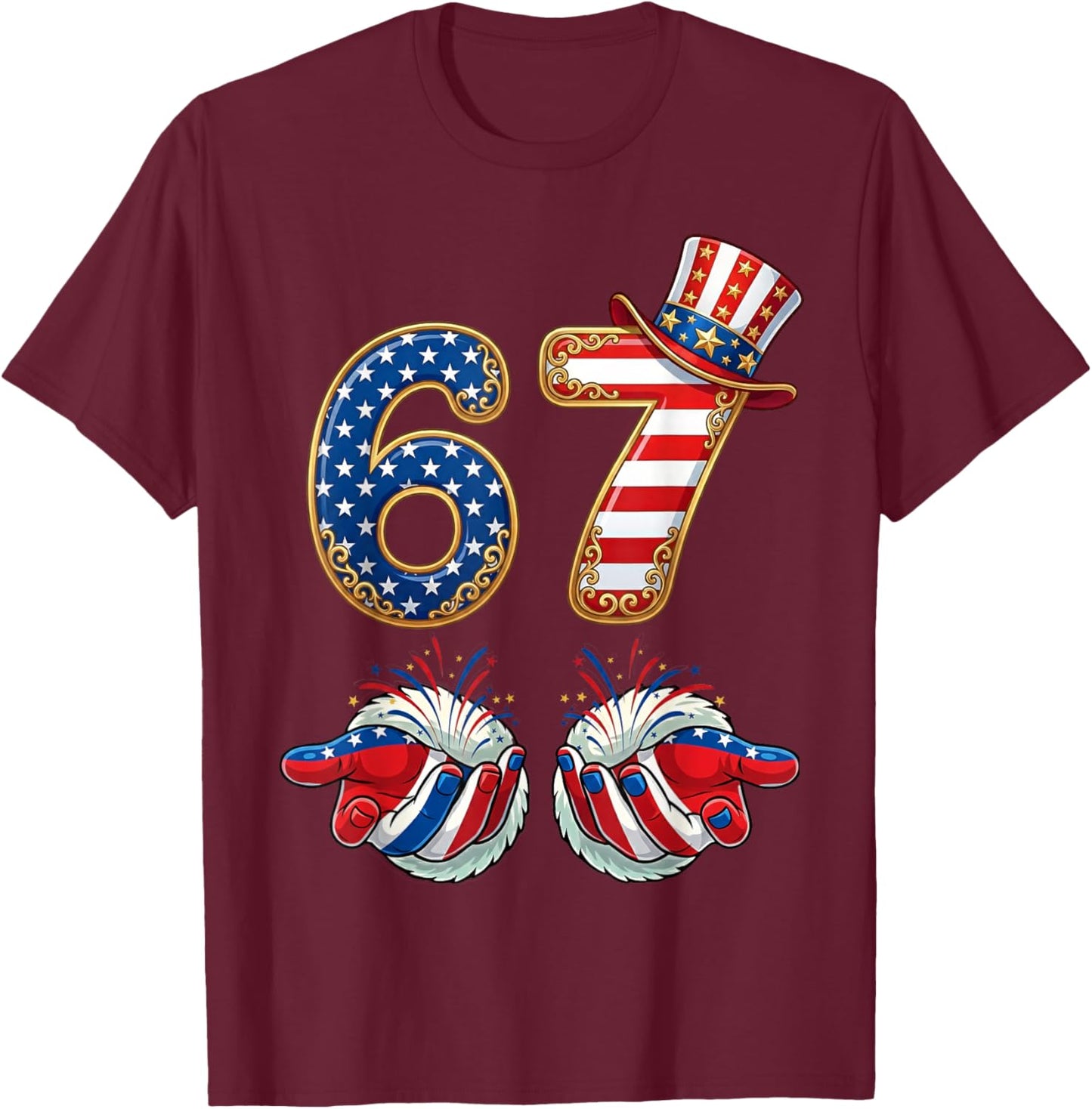 American 4th of July 67 USA Flag Women Boys Kids Girl Men T-Shirt - T-Shirt | Maroon