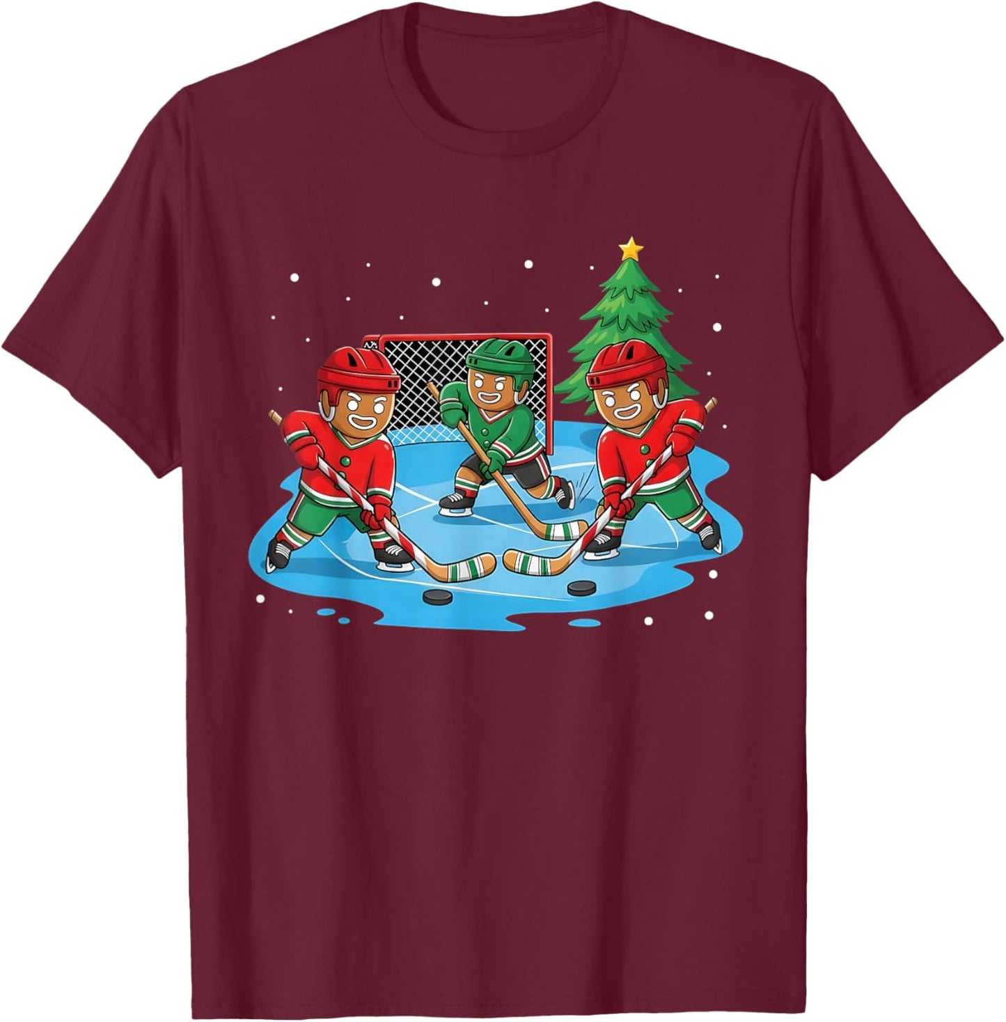 Christmas Gingerbread Ice Hockey Player Matching Family T-Shirt - T-Shirt | Maroon