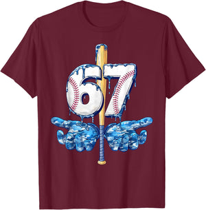 Blue Camo Baseball 67 Six Seven Camo Ice Cream Drip Boy Teen T-Shirt - T-Shirt | Maroon