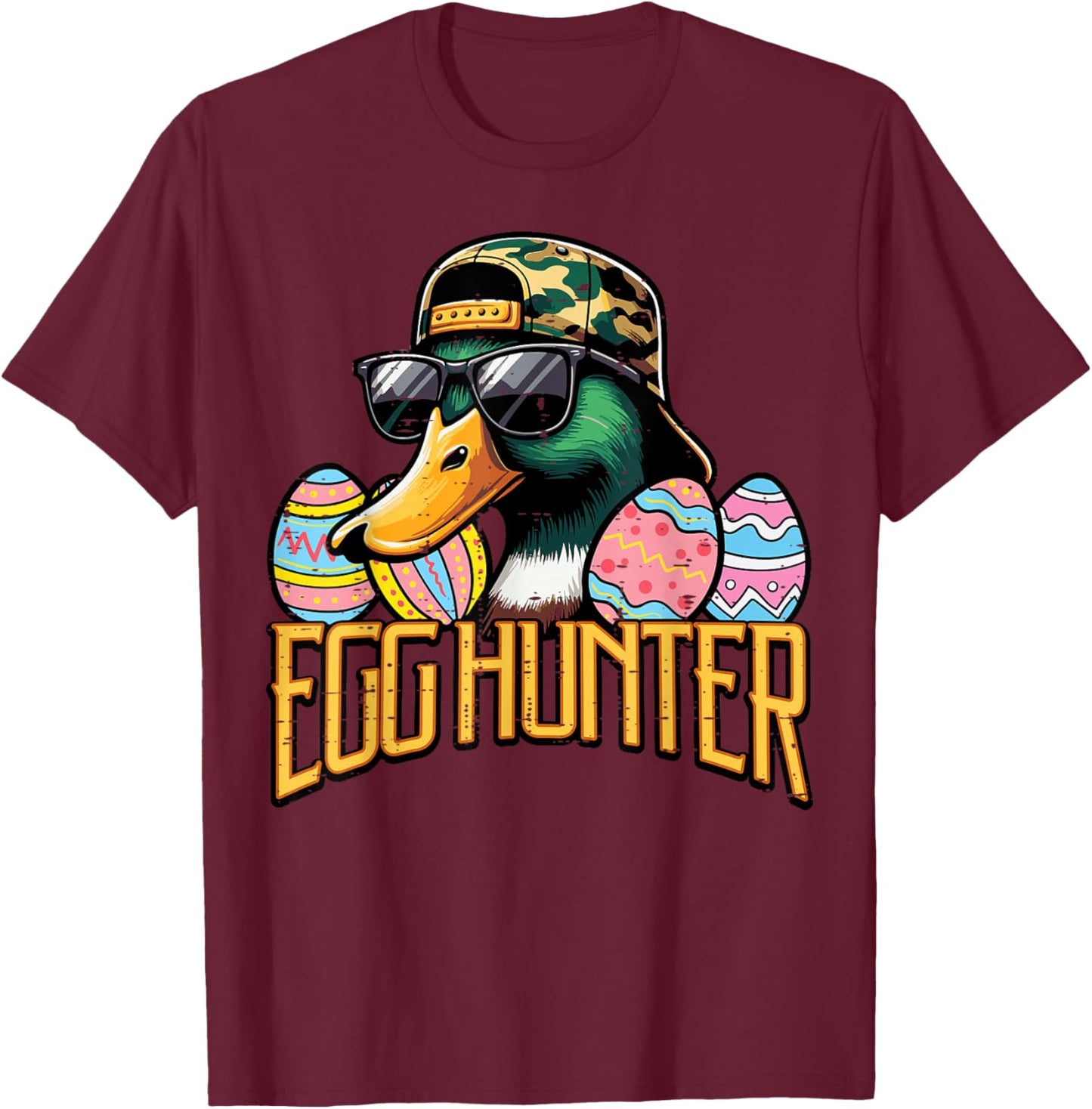 Easter Duck Face Camo Cap Egg Hunter Hunting Boys Kids Youth T-Shirt - T-Shirt | Maroon