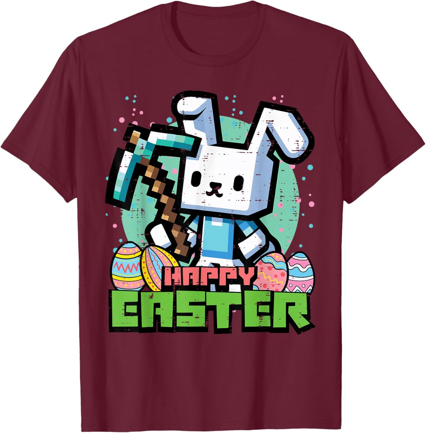 Happy Easter Bunny Pixel Game Gaming Gamer Boys Kids Men T-Shirt - T-Shirt | Maroon