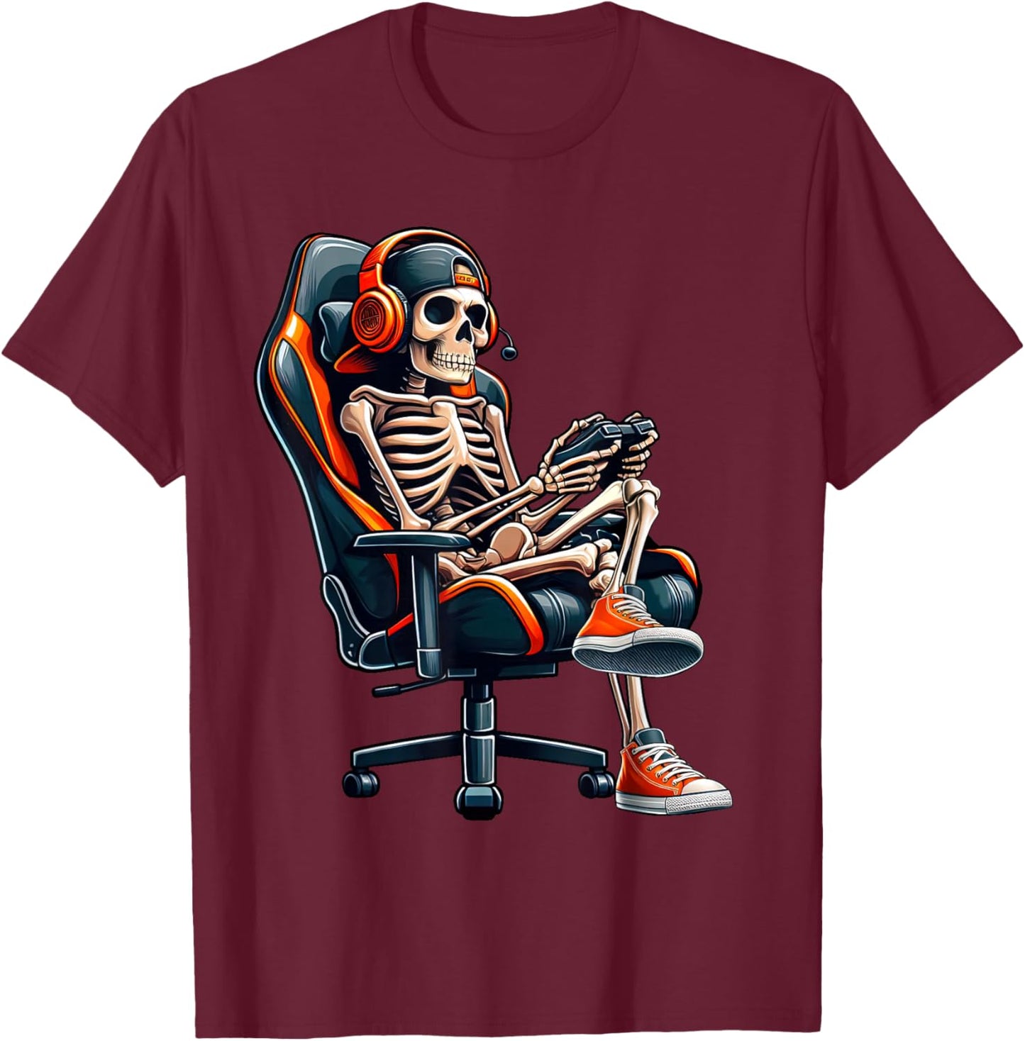 Halloween Shirts Skeleton Gamer Video Gaming Boys Men Kids T-Shirt - T-Shirt | Maroon
