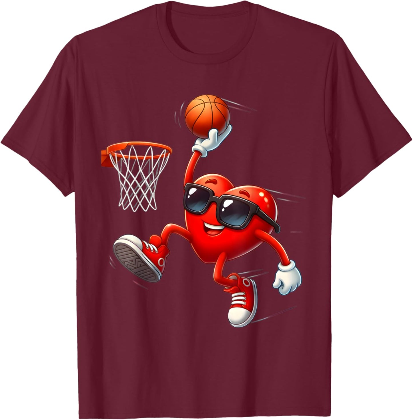 Valentines Day Basketball Dunking Sports Men Boys Kids Youth T-Shirt - T-Shirt | Maroon