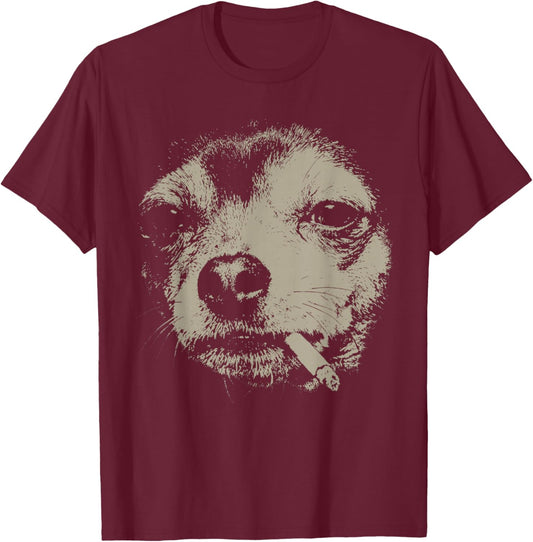Dog Smoking Cigarette Funny Chihuahua Meme T-Shirt - T-Shirt | Maroon