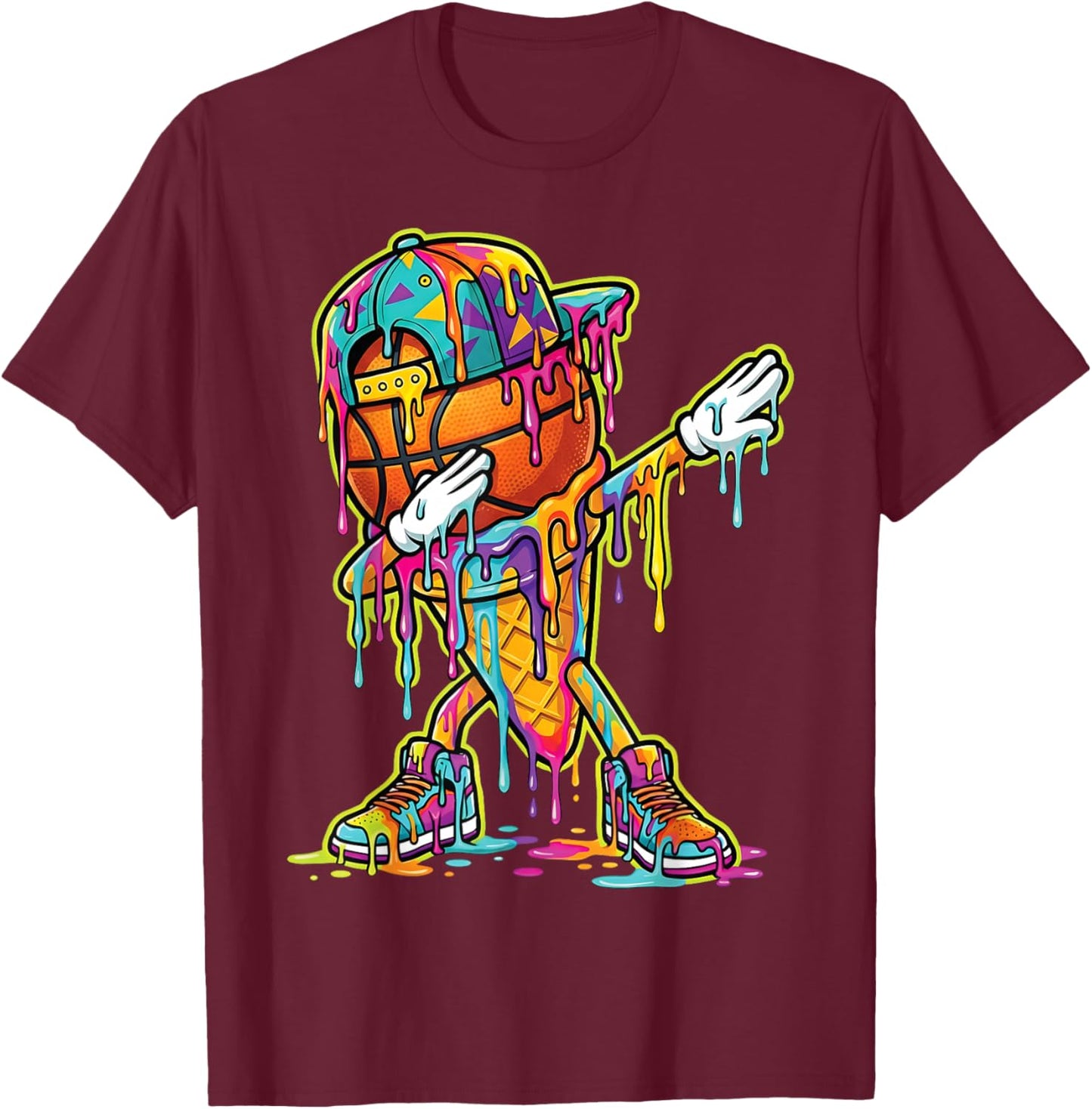 Basketball Ice Cream Dripping Dabbing Basketball Drip Boys T-Shirt - T-Shirt | Maroon