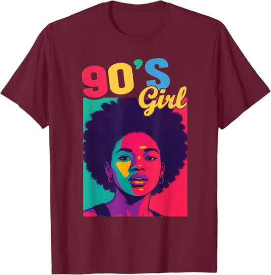 90's Girl Retro Afro Style T-Shirt - T-Shirt | Maroon