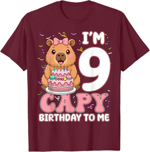 9 Years Old Capy Birthday to Me 9th Birthday Capybara Girl T-Shirt - T-Shirt | Maroon