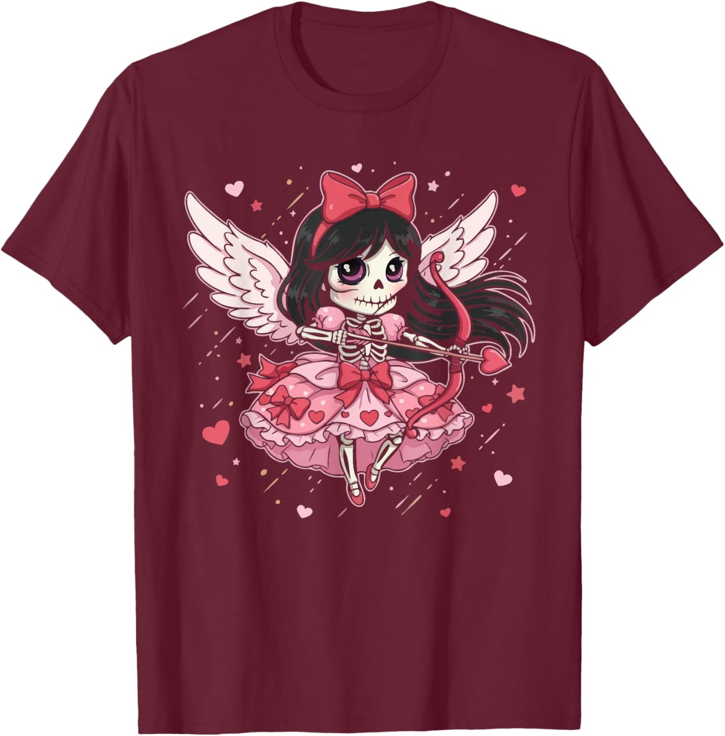 Skeleton Cupid Dark Valentine Romantic Kawaii Funny Gothic T-Shirt - T-Shirt | Maroon