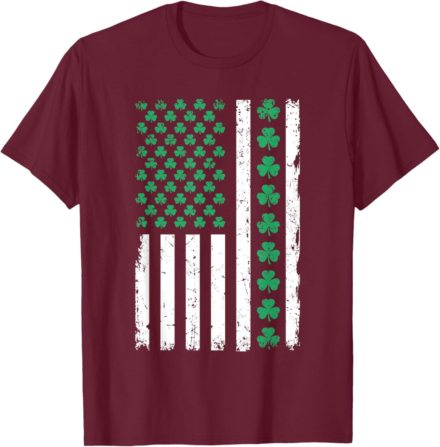 US American Flag with Shamrocks for Pattys St Patricks Day T-Shirt - T-Shirt | Maroon