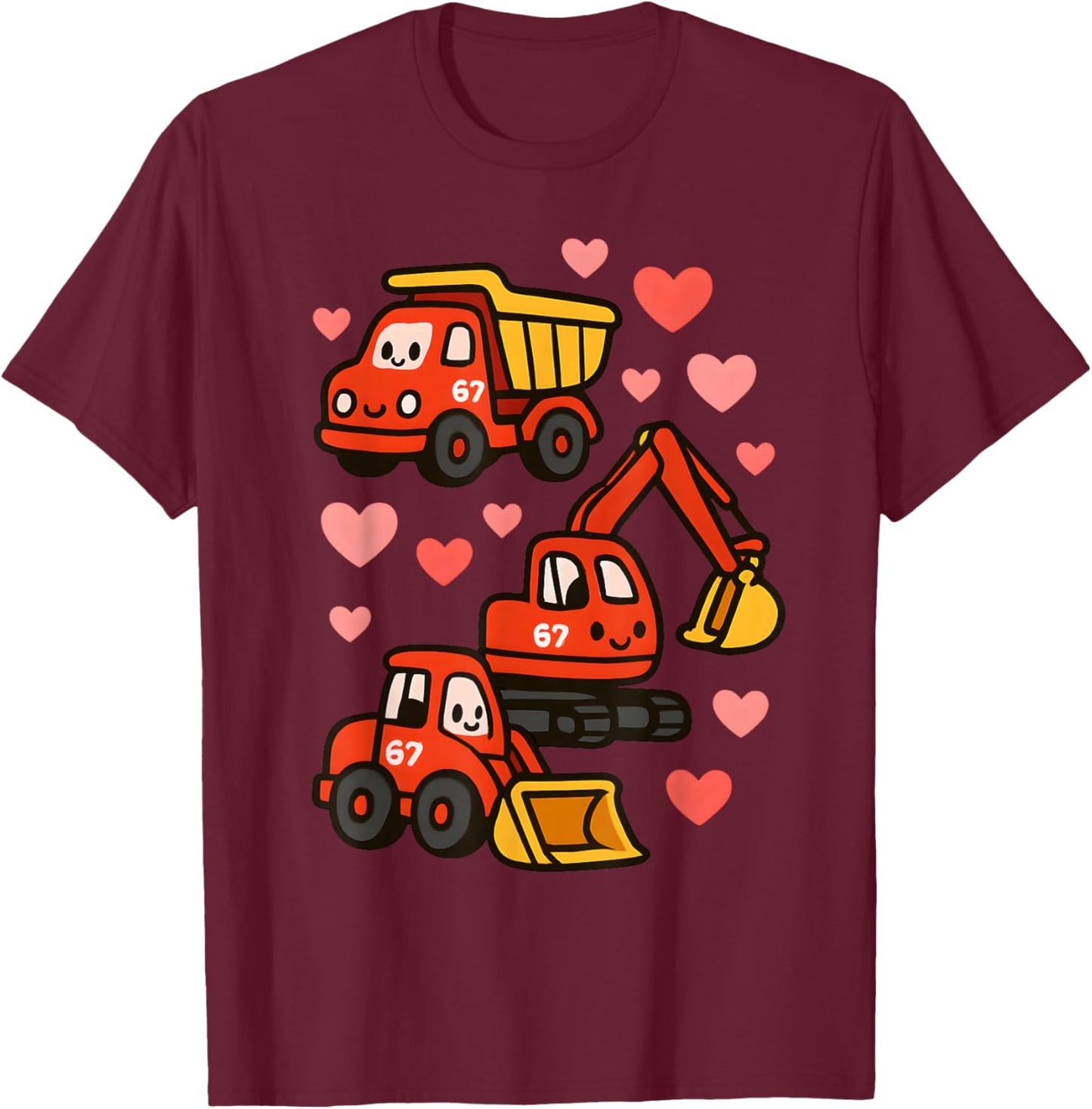 Valentines Day Construction Trucks Funny 67 Boys Toddlers T-Shirt - T-Shirt | Maroon
