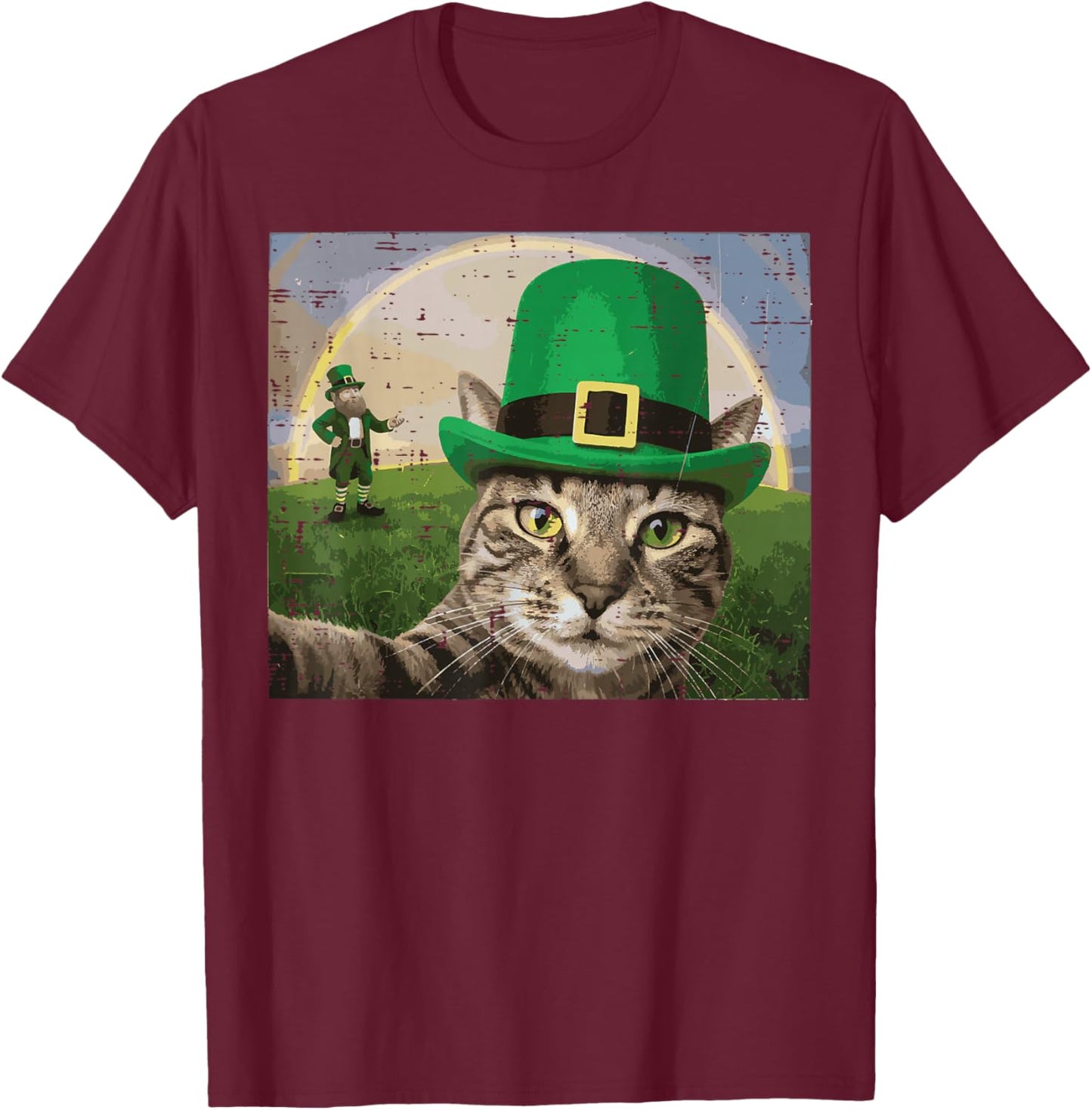 St Patricks Day Cat Selfie Leprechaun Saint Pattys Men Women T-Shirt - T-Shirt | Maroon