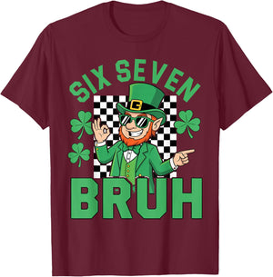 Six Seven Bruh St Patrick's Day Leprechaun Meme Boys T-Shirt - T-Shirt | Maroon