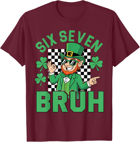 Six Seven Bruh St Patrick's Day Leprechaun Meme Boys T-Shirt - T-Shirt | Maroon