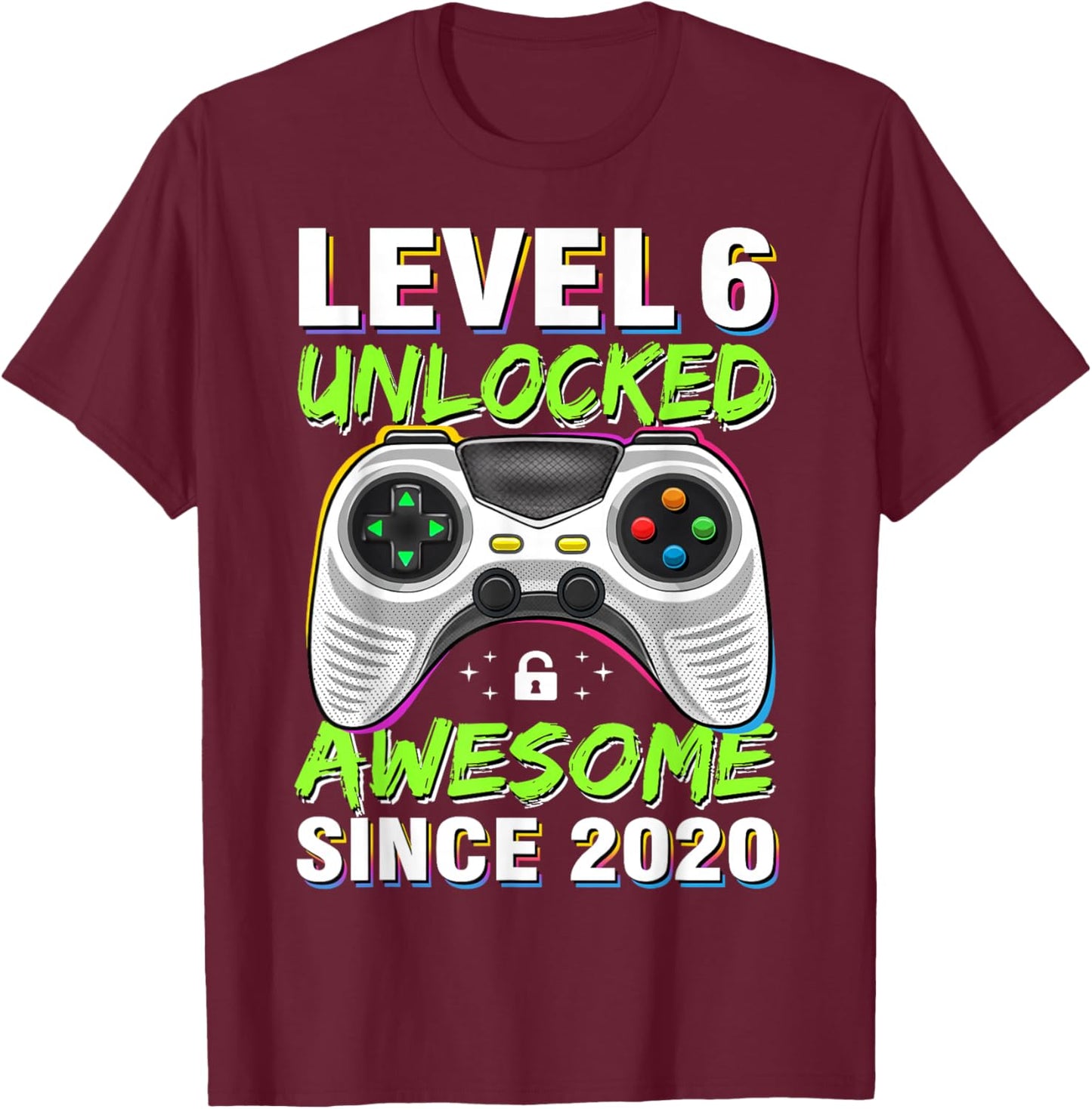 Level 6 Unlocked Awesome Since 2020 6th Birthday Gaming Boys T-Shirt - T-Shirt | Maroon