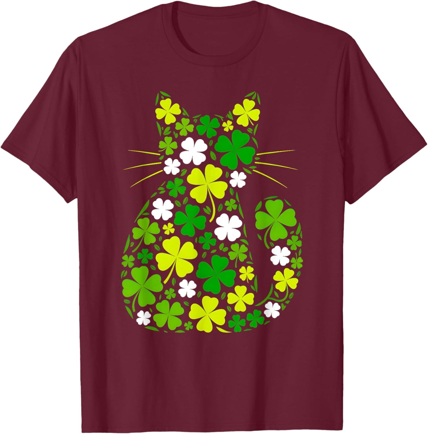 Cute Cat St Patricks Day Irish Lucky Shamrock Girls Women T-Shirt - T-Shirt | Maroon