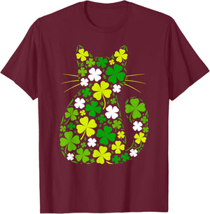 Cute Cat St Patricks Day Irish Lucky Shamrock Girls Women T-Shirt - T-Shirt | Maroon