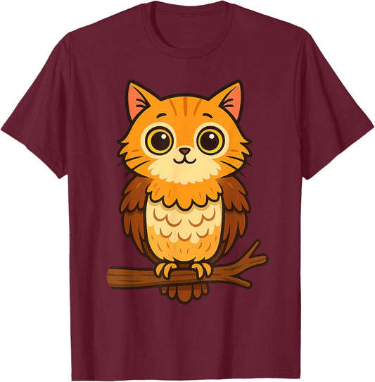 Funny Cat Owl Hybrid Mashup Animal Lover Women Kid T-Shirt - T-Shirt | Maroon