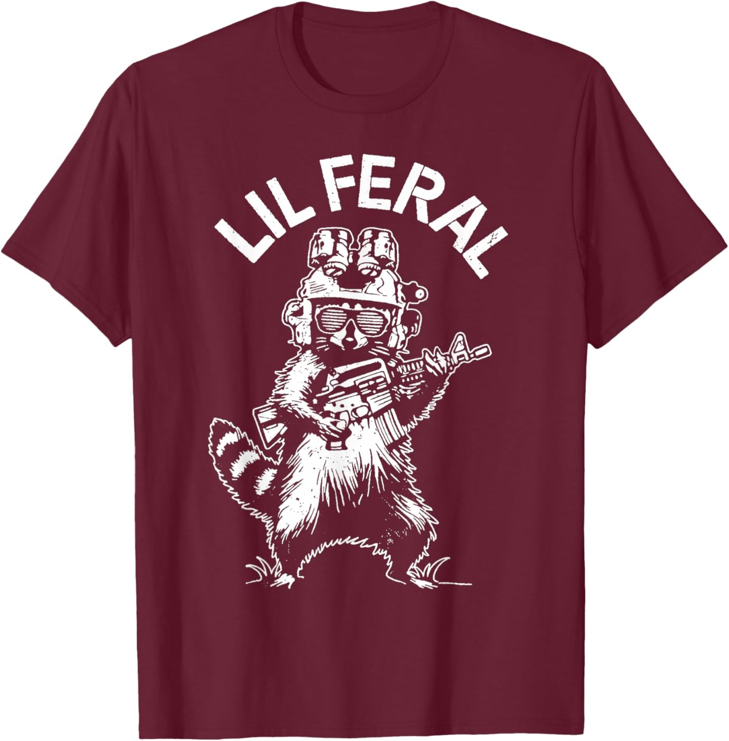 Lil Feral Funny Tactical Raccoon Military Law Enforcement T-Shirt - T-Shirt | Maroon