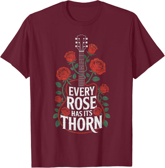 Every Rose Has It's Thorn Guitarist Roses and Guitar T-Shirt - T-Shirt | Maroon