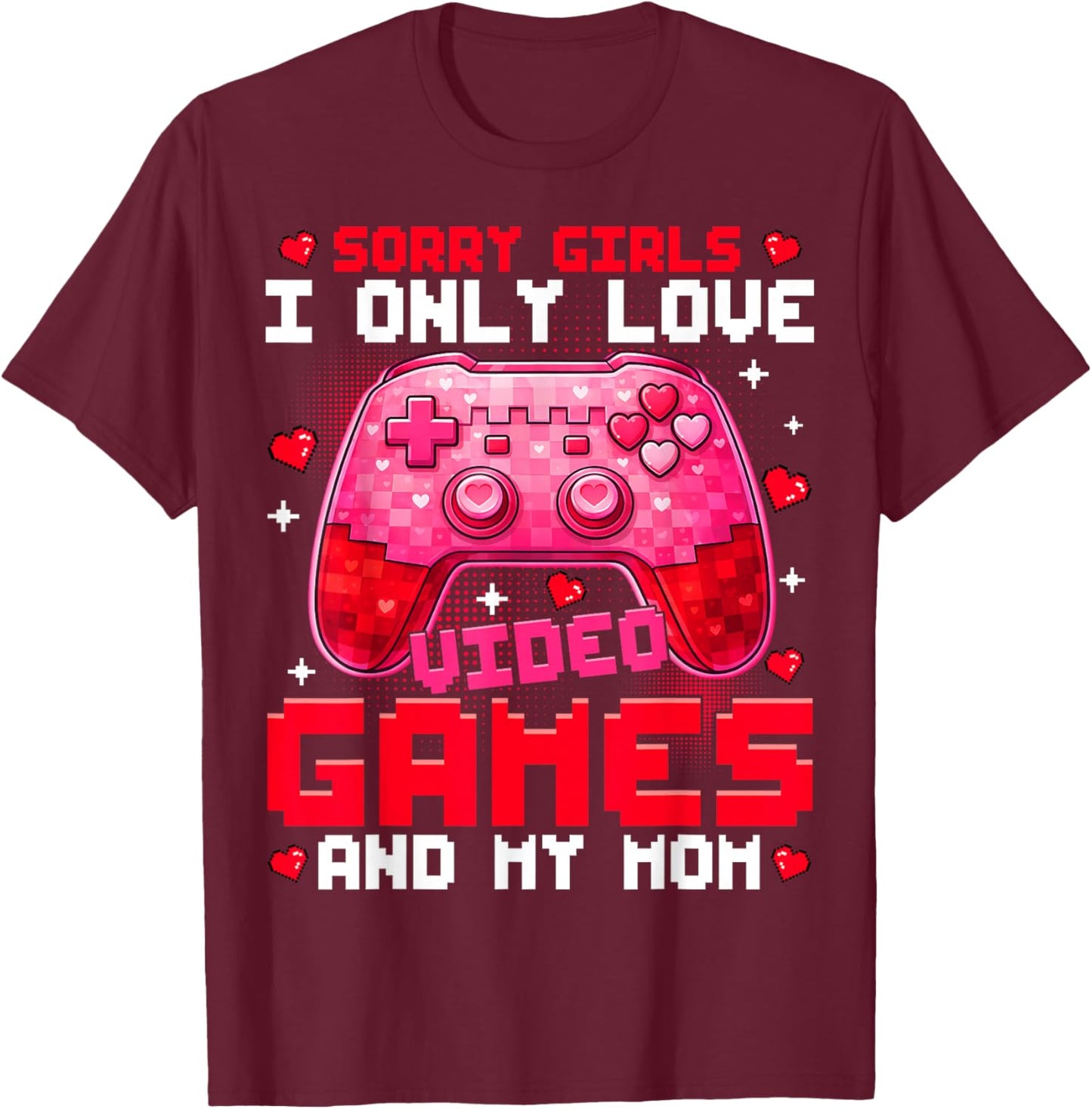 Video Games Funny Gamer Valentines Day for Teens Boys Kids T-Shirt - T-Shirt | Maroon