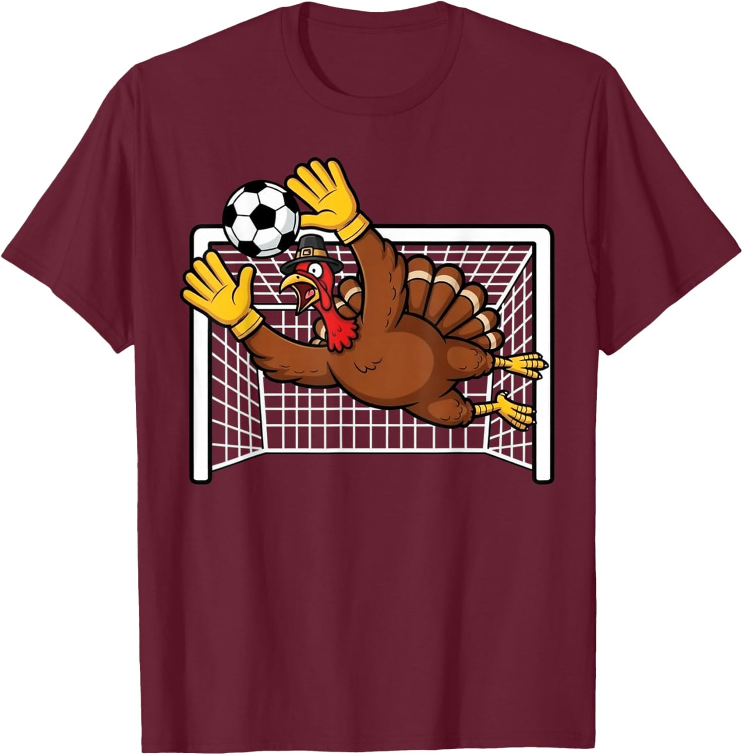 Funny Turkey Soccer Pilgrim Boys Thanksgiving T-Shirt - T-Shirt | Maroon
