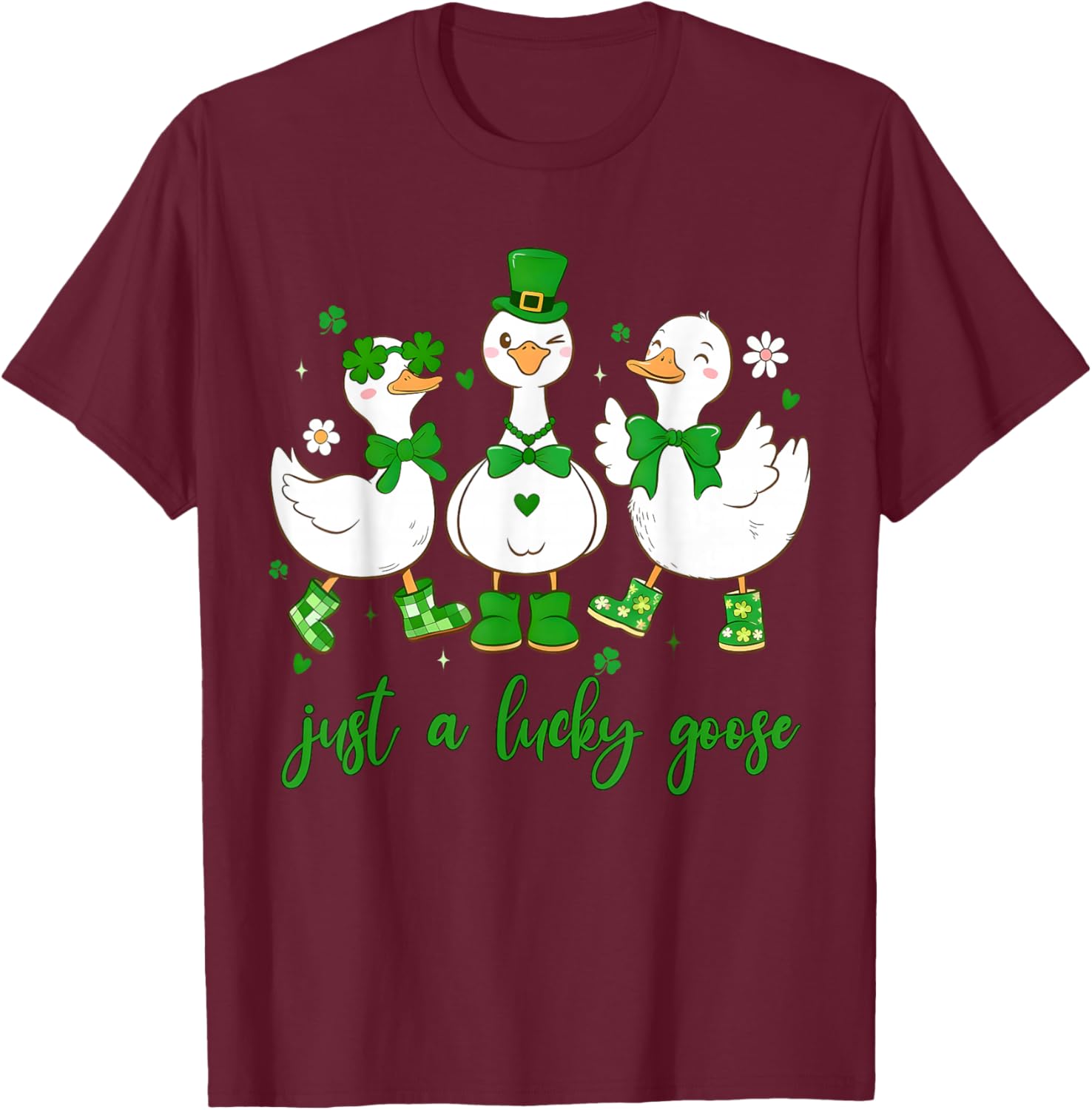 St Patricks Day Just A Lucky Goose Cute Women Kids T-Shirt - T-Shirt | Maroon