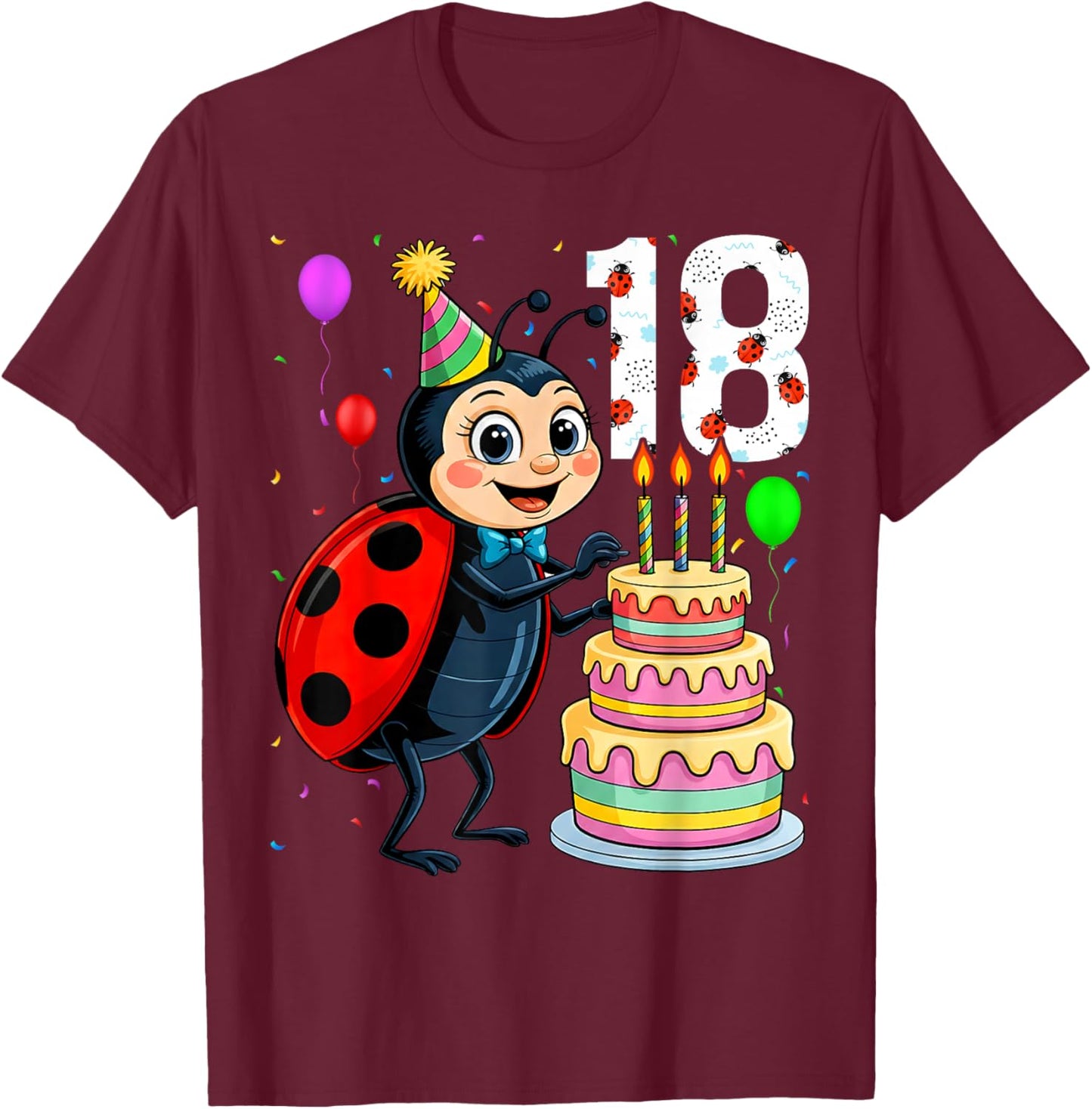 18 Year Old Funny Ladybug 2008 18th Birthday Girl Family T-Shirt - T-Shirt | Maroon