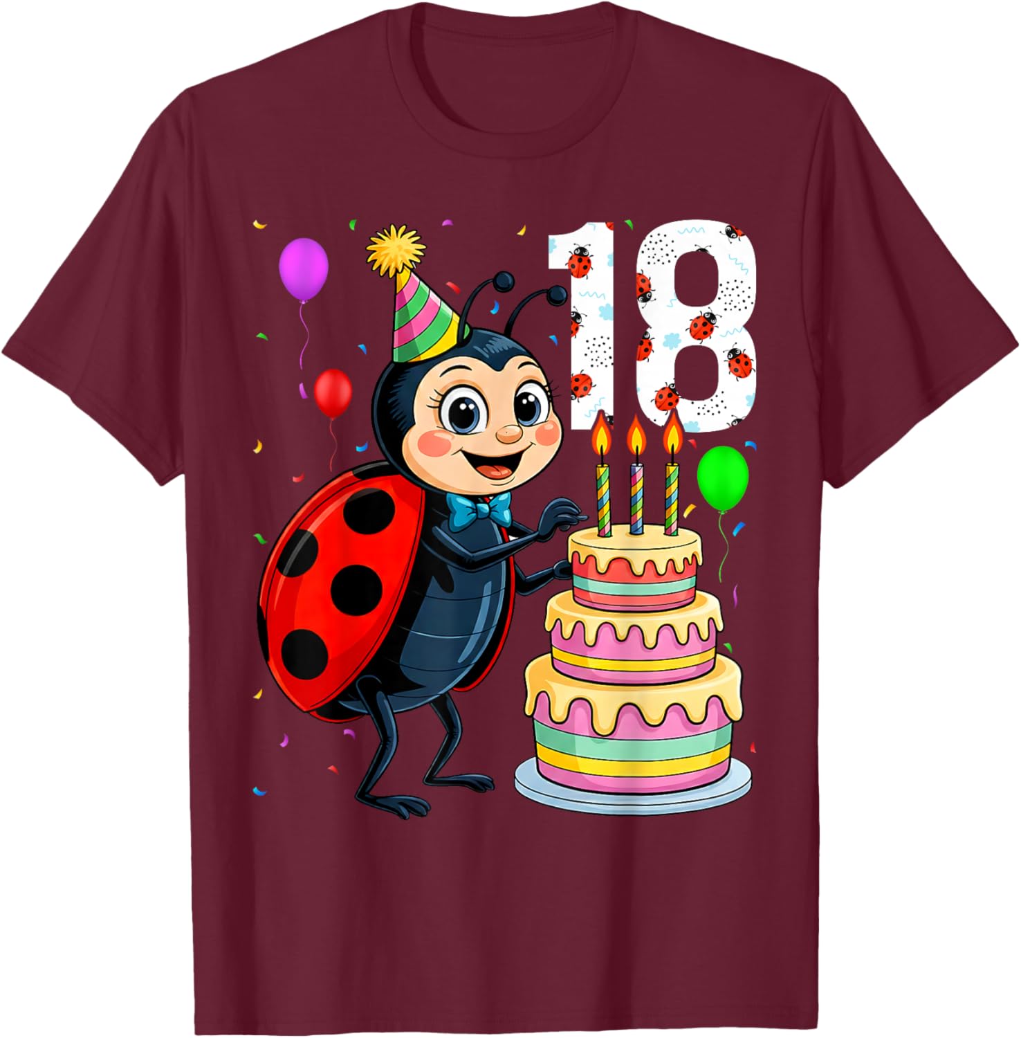 18 Year Old Funny Ladybug 2008 18th Birthday Girl Family T-Shirt - T-Shirt | Maroon