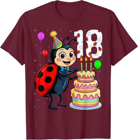 18 Year Old Funny Ladybug 2008 18th Birthday Girl Family T-Shirt - T-Shirt | Maroon
