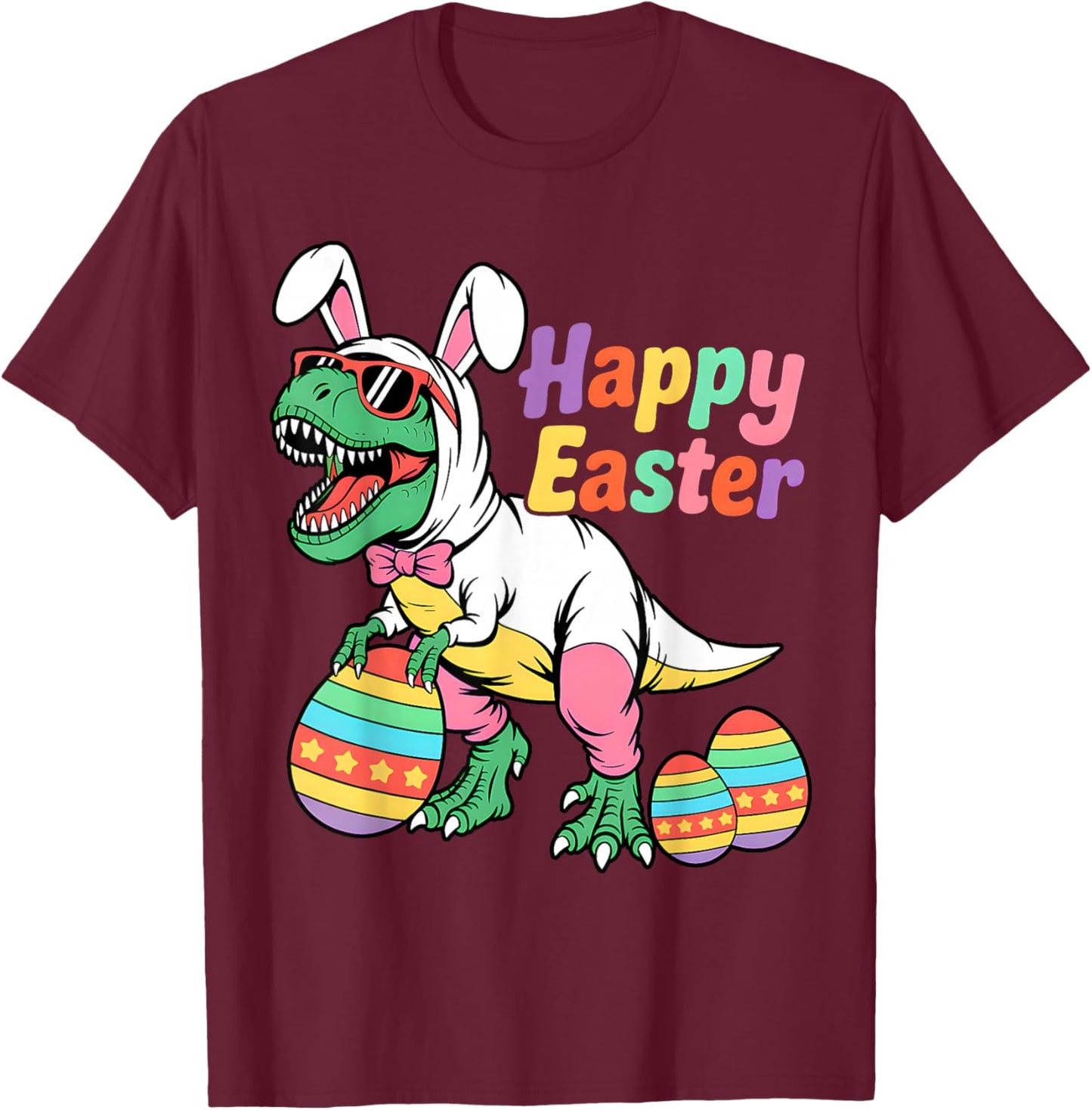 Happy Eastrawr T Rex Dinosaur Easter Bunny Day Egg Boys Kids T-Shirt - T-Shirt | Maroon